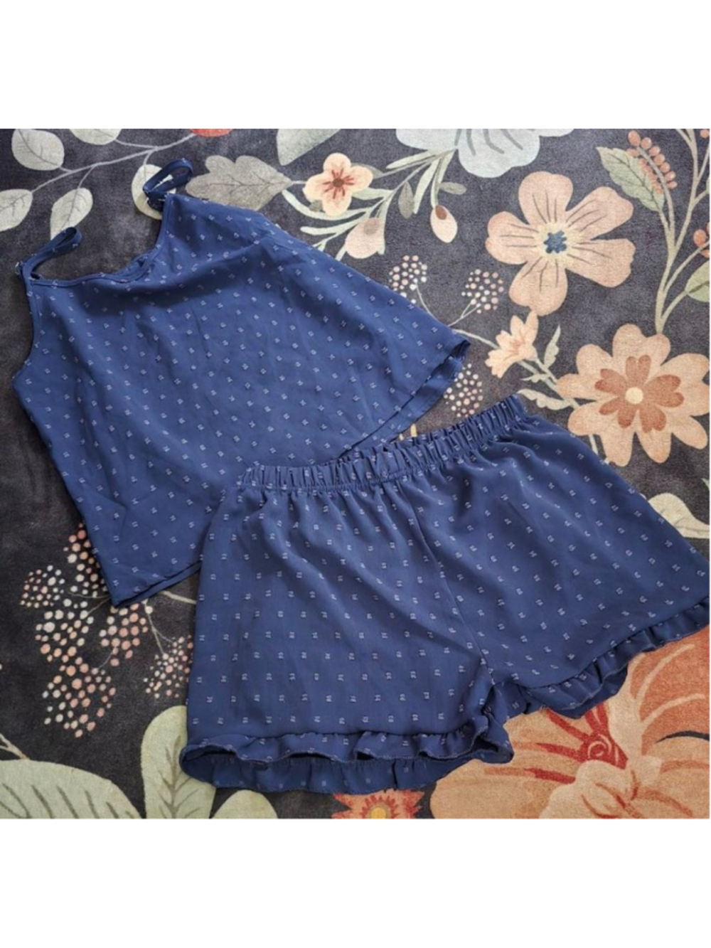 Women's Navy Blue Chiffon Cami and Short Pajamas Set Large Loungewear Summer